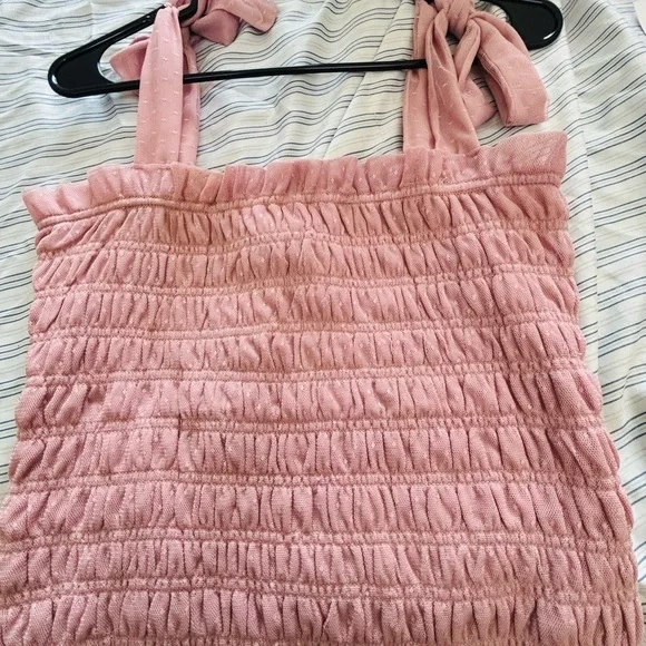 Anthropologie Pink Smocked Sleeveless Tank Top - Picture 2 of 6